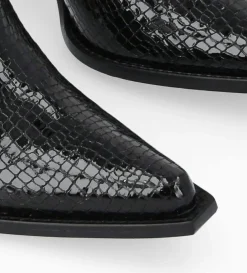 Bottine chelsea à talon - Sandy 80 - Cuir imprimé serpent verni - Noir