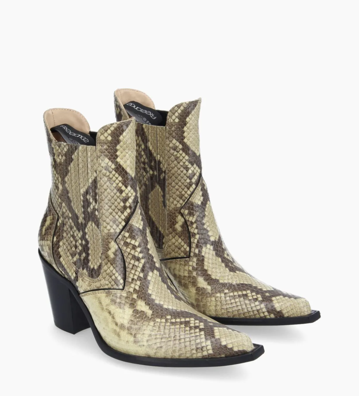 Bottine chelsea à talon - Sandy 80 - Cuir imprimé serpent - Naturel