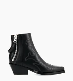 Bottine Western brodée - Calamity 40 - Cuir de veau lisse mat - Noir