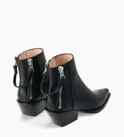Bottine Western brodée - Calamity 40 - Cuir de veau lisse mat - Noir