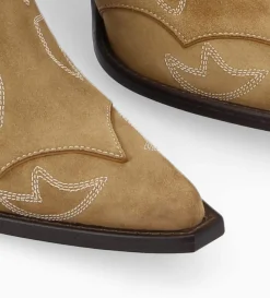 Bottine western brodée à talon - Andrea 80 - Cuir velours - Sienna