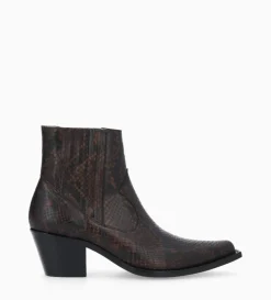 Bottine western chelsea - Sibelle 50 - Cuir imprimé serpent - Café