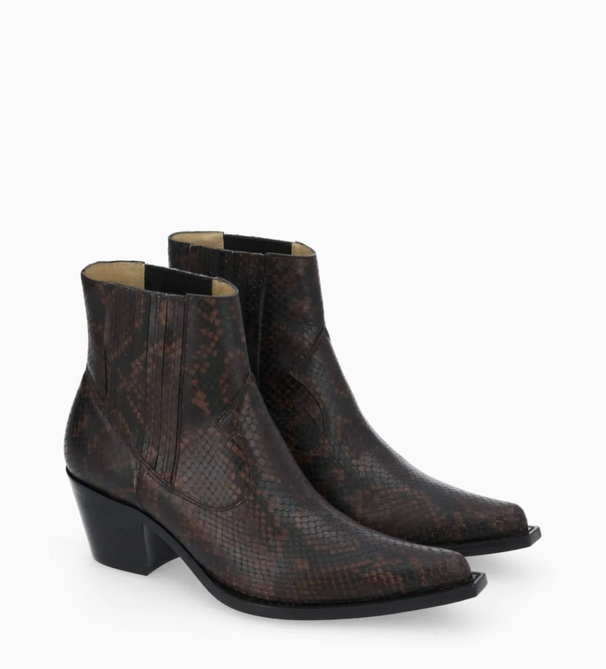 Bottine western chelsea - Sibelle 50 - Cuir imprimé serpent - Café