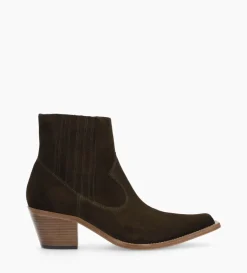 Bottine western chelsea - Sibelle 50 - Cuir velours - Vert olive
