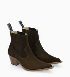Bottine western chelsea - Sibelle 50 - Cuir velours - Vert olive