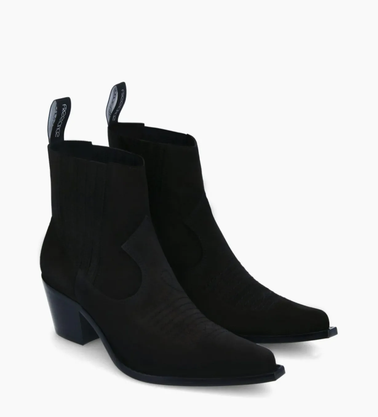 Bottine western chelsea brodée à talon - Simone 50 - Cuir velours - Noir
