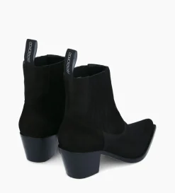 Bottine western chelsea brodée à talon - Simone 50 - Cuir velours - Noir