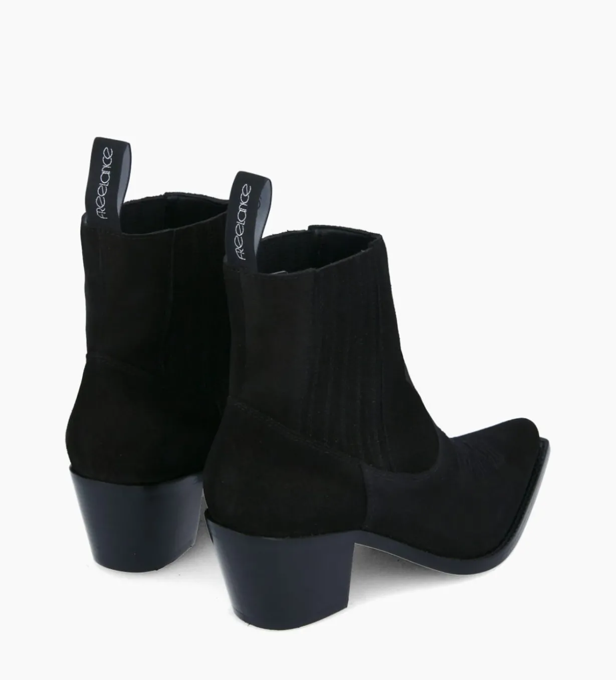 Bottine western chelsea brodée à talon - Simone 50 - Cuir velours - Noir