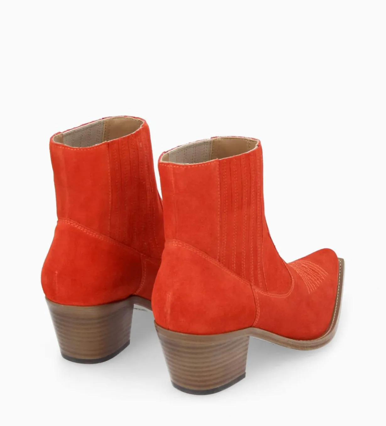 Bottine western chelsea brodée à talon - Simone 50 - Cuir velours - Coquelicot