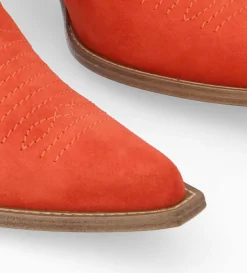 Bottine western chelsea brodée à talon - Simone 50 - Cuir velours - Coquelicot