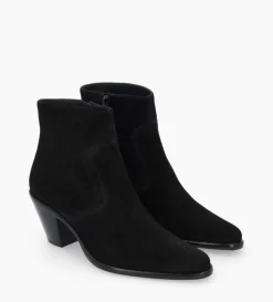 Bottine western zippée - Jane 7 - Cuir velours - Noir