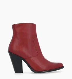 Bottine western zippée - Jane 9 - Cuir lisse - Rouge