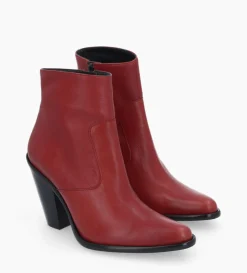 Bottine western zippée - Jane 9 - Cuir lisse - Rouge
