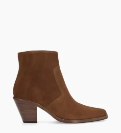 Bottine western zippée - Jane 7 - Cuir velours - Marron