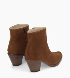 Bottine western zippée - Jane 7 - Cuir velours - Marron