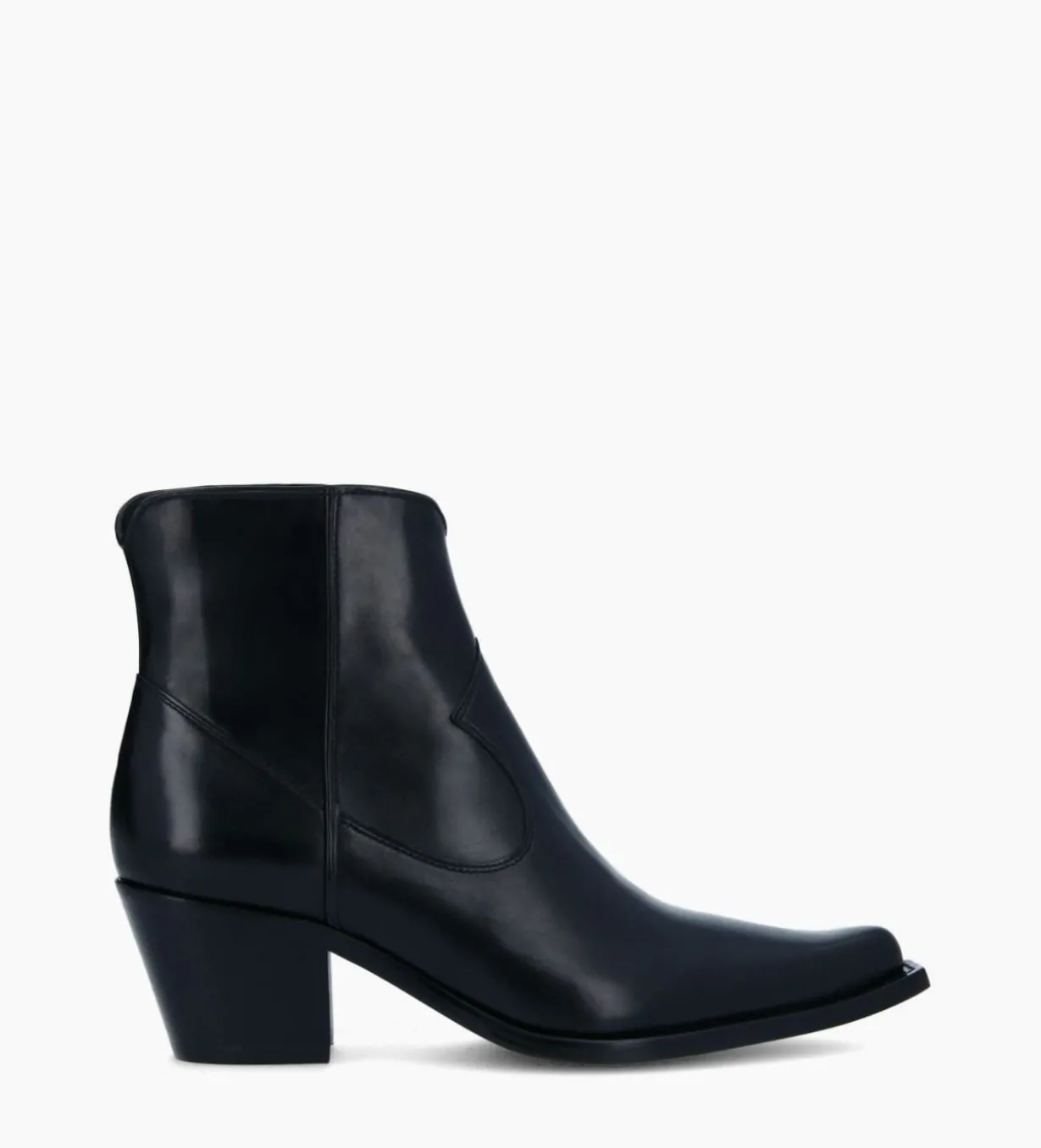 Bottine western zippée à talon - Sadie 50 - Cuir de veau lisse brillant - Noir