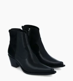 Bottine western zippée à talon - Sadie 50 - Cuir de veau lisse brillant - Noir