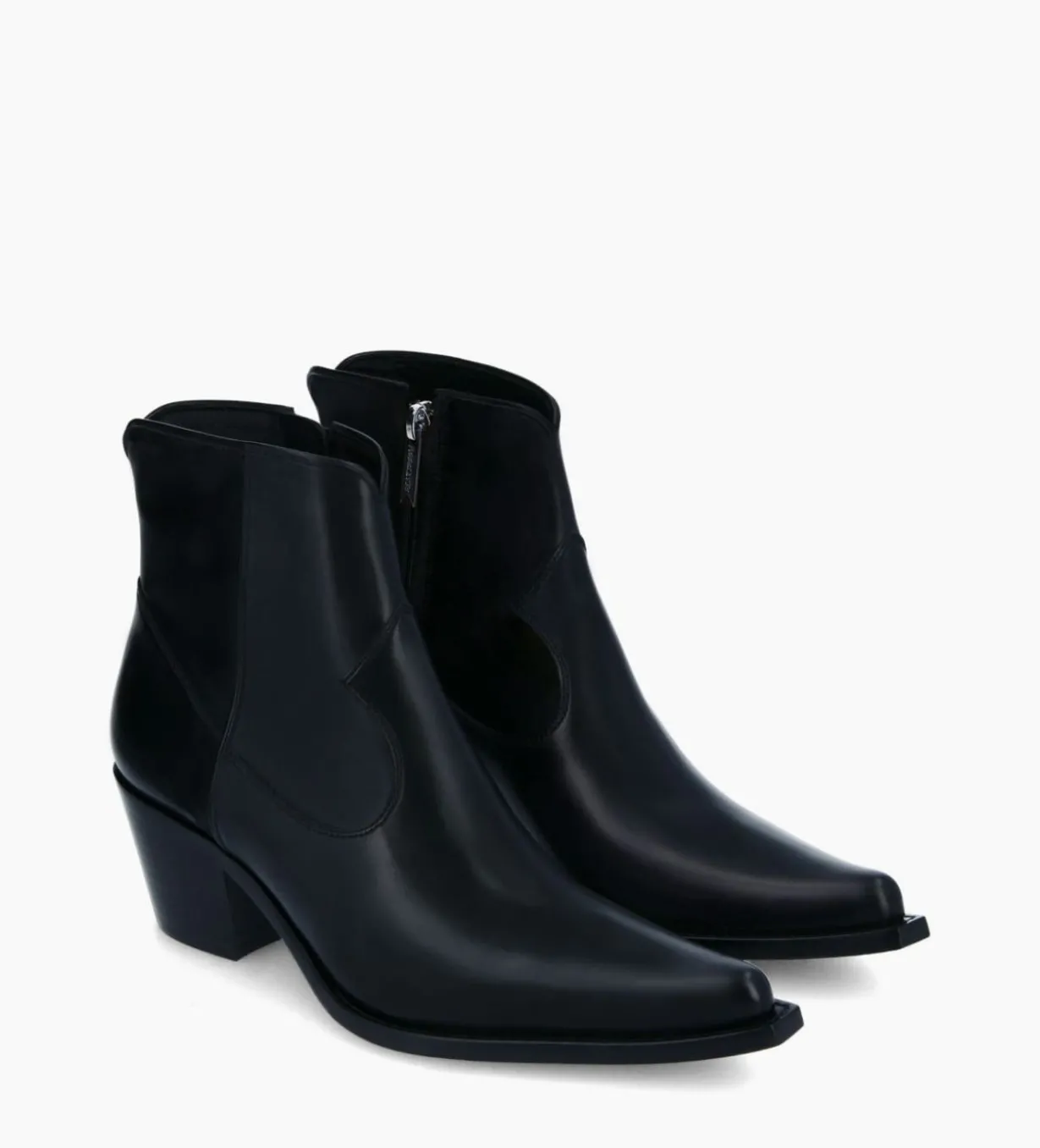 Bottine western zippée à talon - Sadie 50 - Cuir de veau lisse brillant - Noir