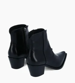 Bottine western zippée à talon - Sadie 50 - Cuir de veau lisse brillant - Noir