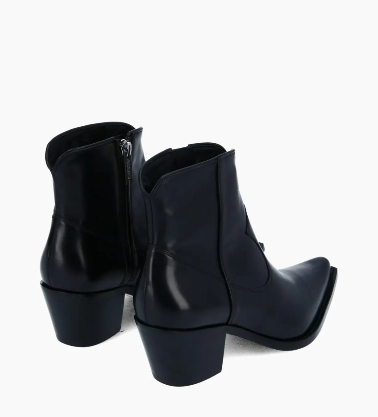 Bottine western zippée à talon - Sadie 50 - Cuir de veau lisse brillant - Noir