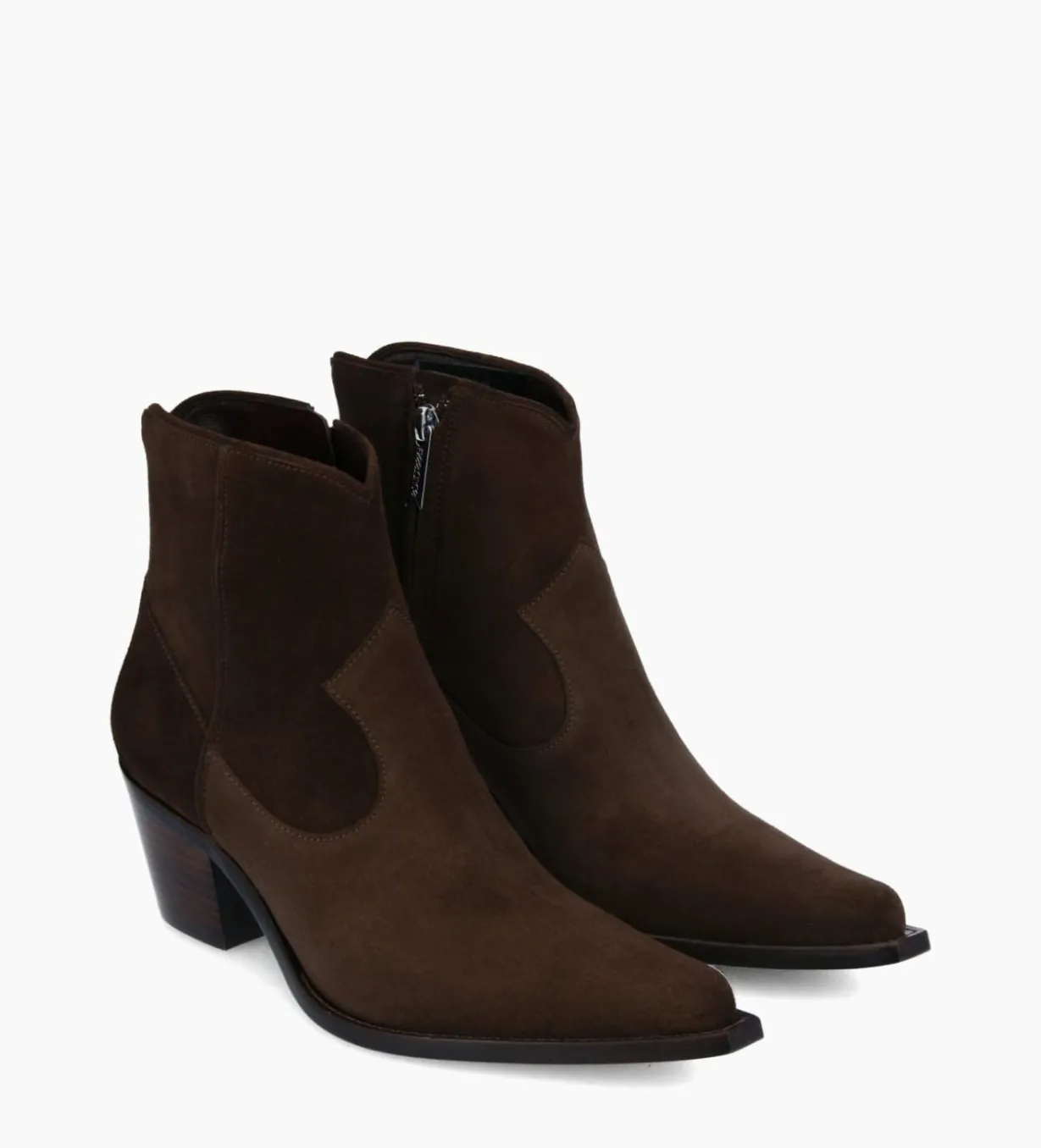Bottine western zippée à talon - Sadie 50 - Cuir velours - Marron foncé