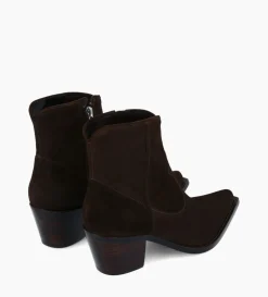 Bottine western zippée à talon - Sadie 50 - Cuir velours - Marron foncé