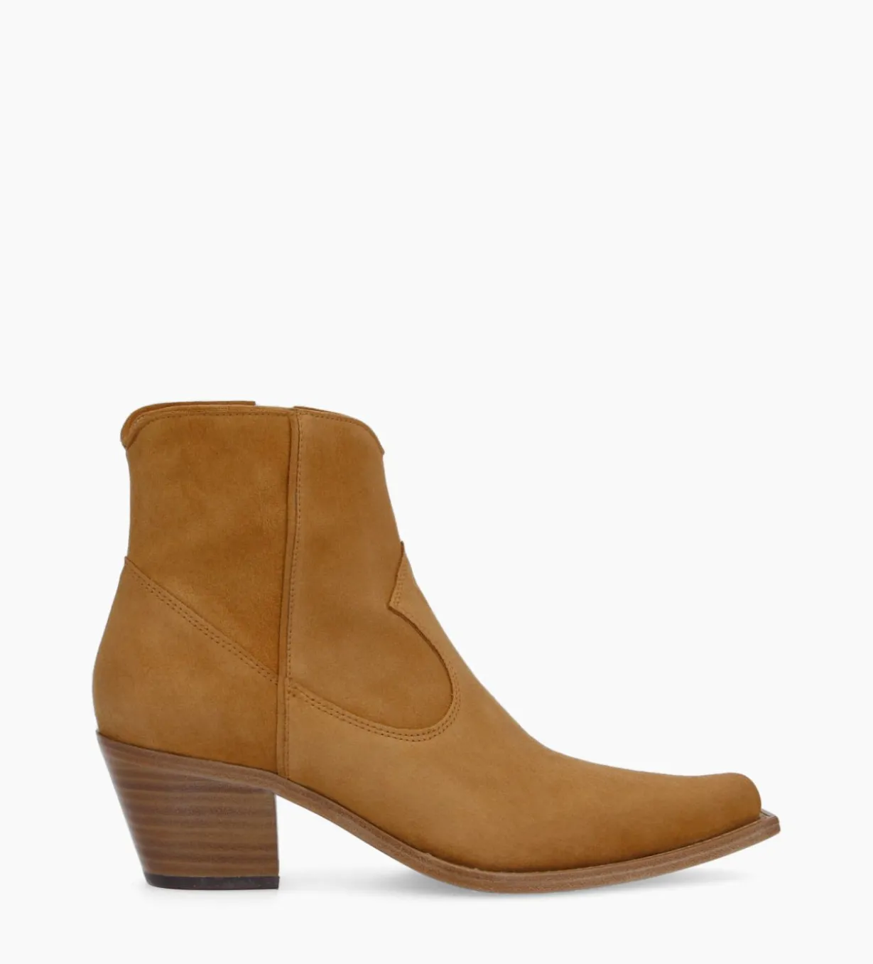 Bottine western zippée à talon - Sadie 50 - Cuir velours - Biscuit