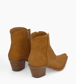Bottine western zippée à talon - Sadie 50 - Cuir velours - Biscuit