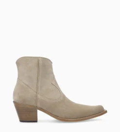 Bottine western zippée à talon - Sadie 50 - Cuir velours - Grège
