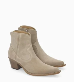 Bottine western zippée à talon - Sadie 50 - Cuir velours - Grège
