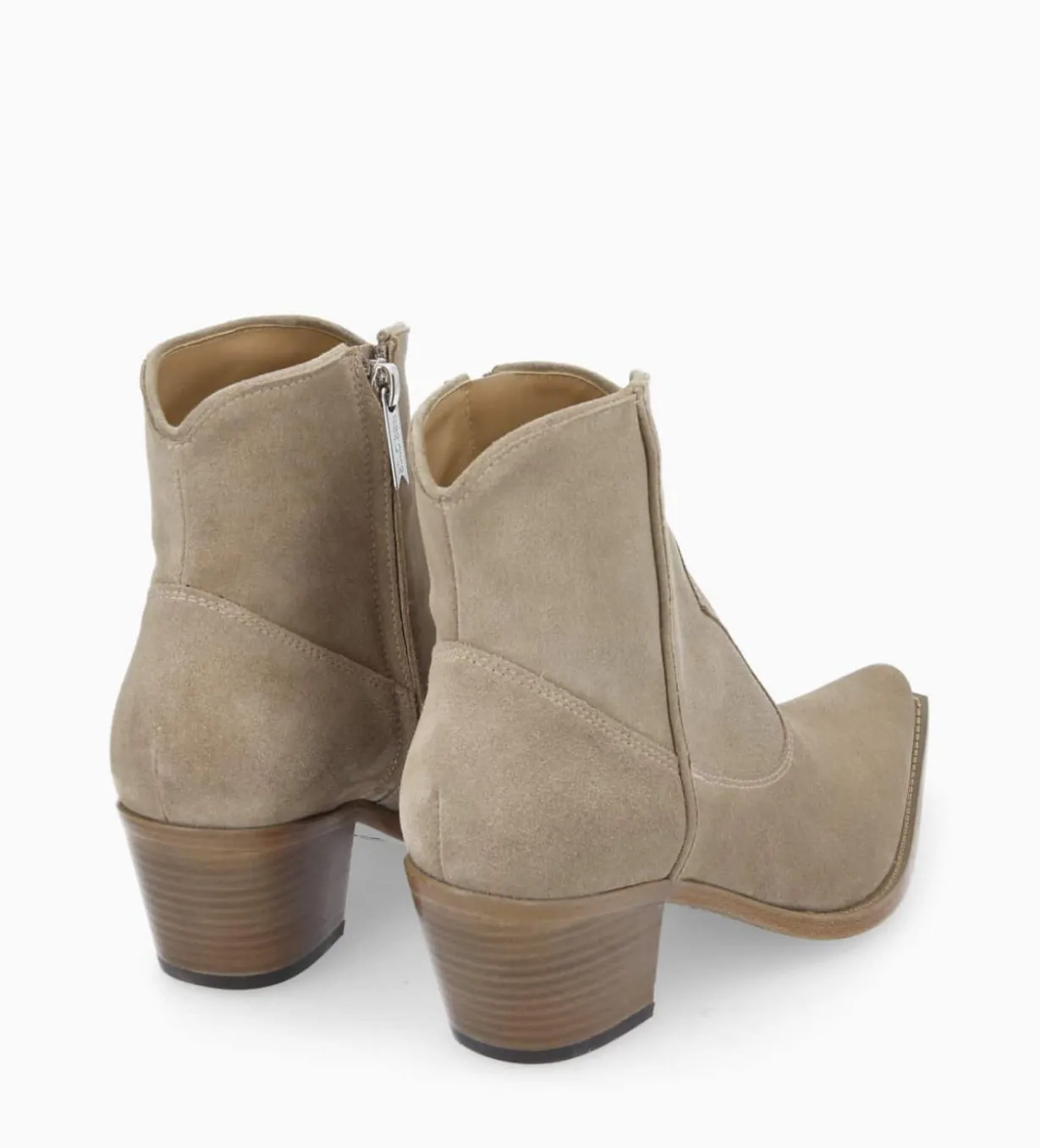 Bottine western zippée à talon - Sadie 50 - Cuir velours - Grège