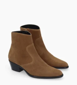 Bottine western zippée à talon - Jane 5 - Cuir velours - Sienna