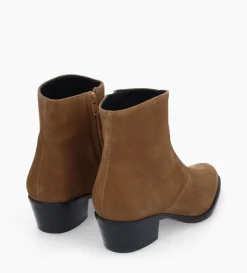 Bottine western zippée à talon - Jane 5 - Cuir velours - Sienna
