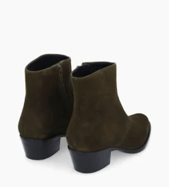 Bottine western zippée à talon - Jane 5 - Cuir velours - Kaki