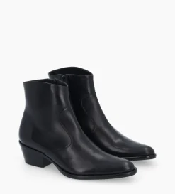 Bottine western zippée à talon - Jane 5 - Cuir lisse - Noir