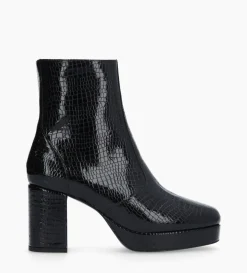 Bottine zippée - Carlotta - Cuir verni imprimé serpent - Noir