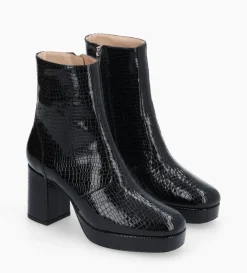 Bottine zippée - Carlotta - Cuir verni imprimé serpent - Noir