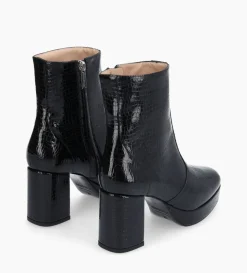 Bottine zippée - Carlotta - Cuir verni imprimé serpent - Noir