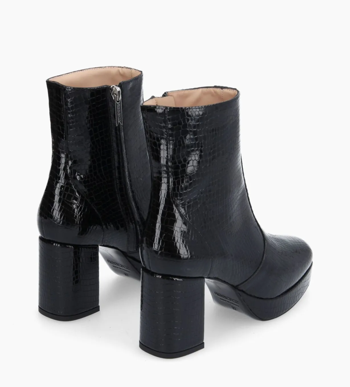 Bottine zippée - Carlotta - Cuir verni imprimé serpent - Noir