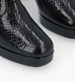 Bottine zippée - Carlotta - Cuir verni imprimé serpent - Noir