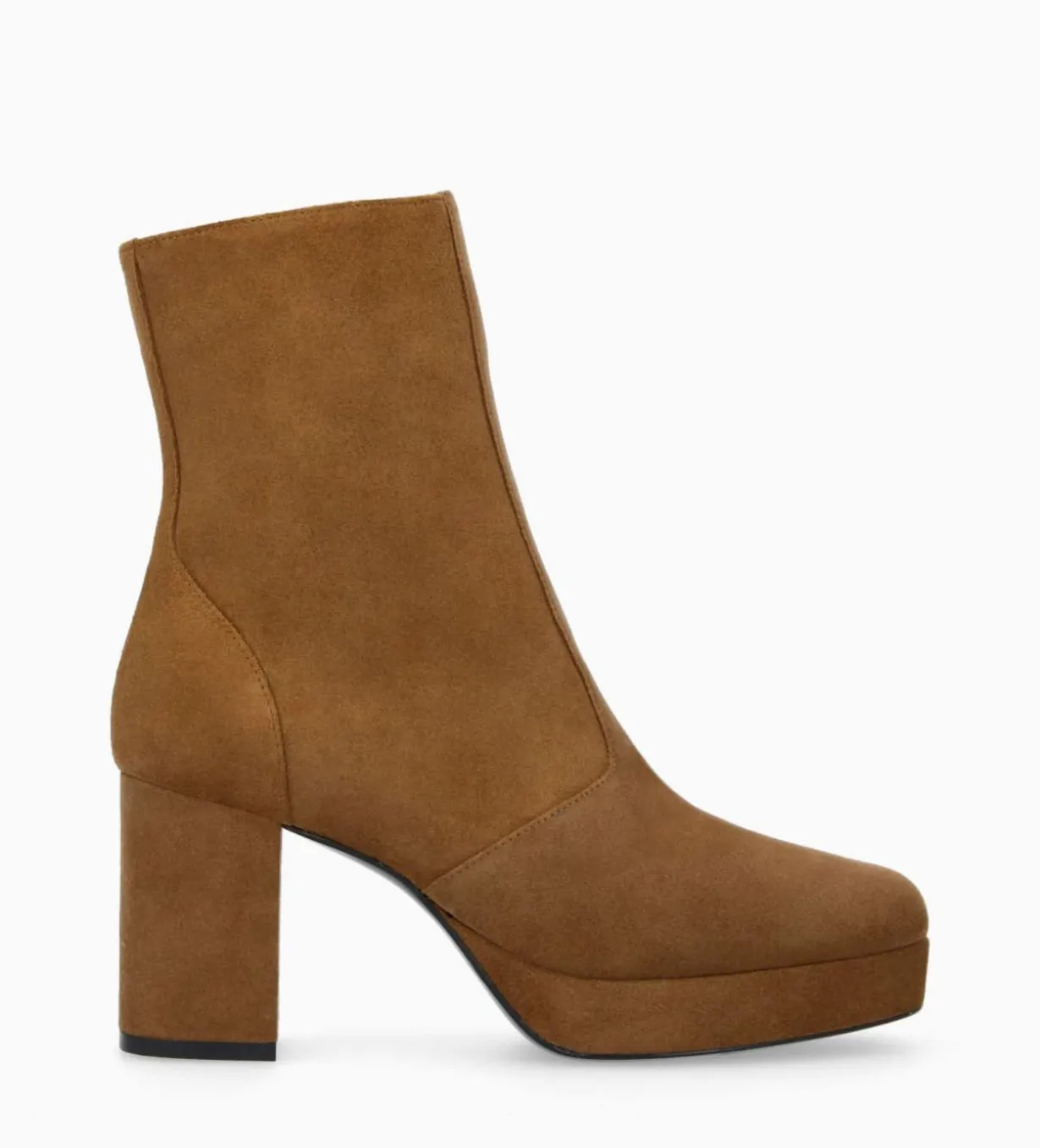 Bottine zippée à talon - Carlotta 70 - Cuir velours - Brun