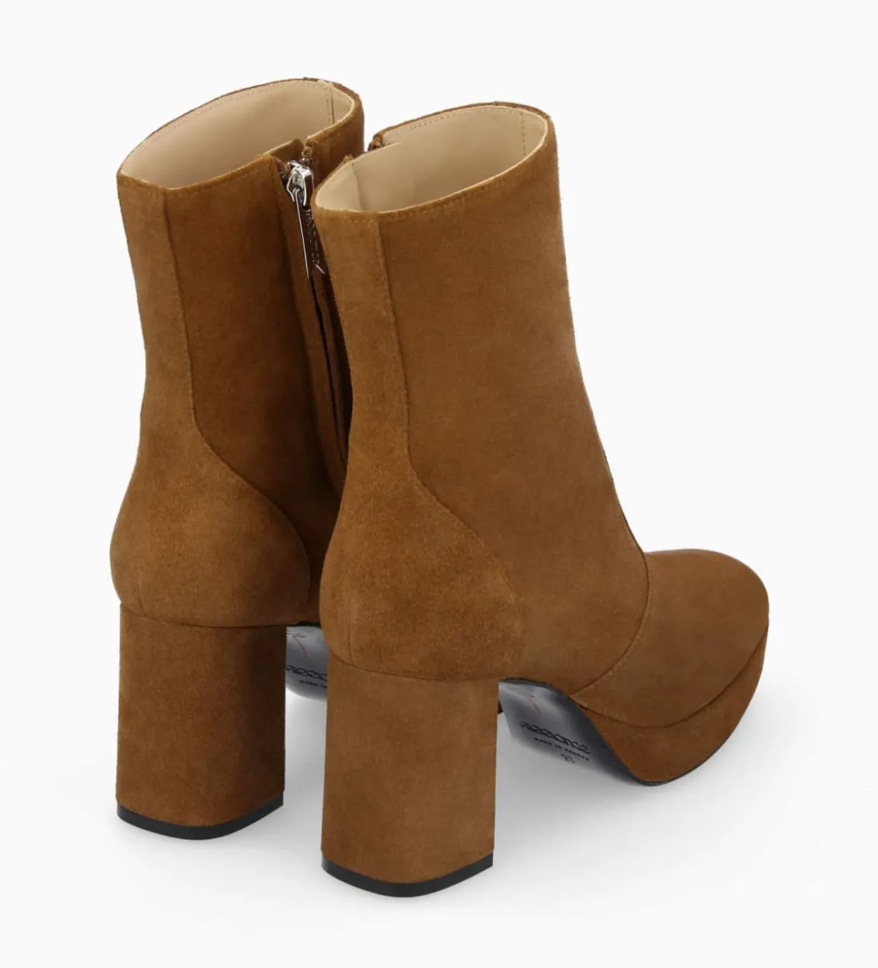 Bottine zippée à talon - Carlotta 70 - Cuir velours - Brun