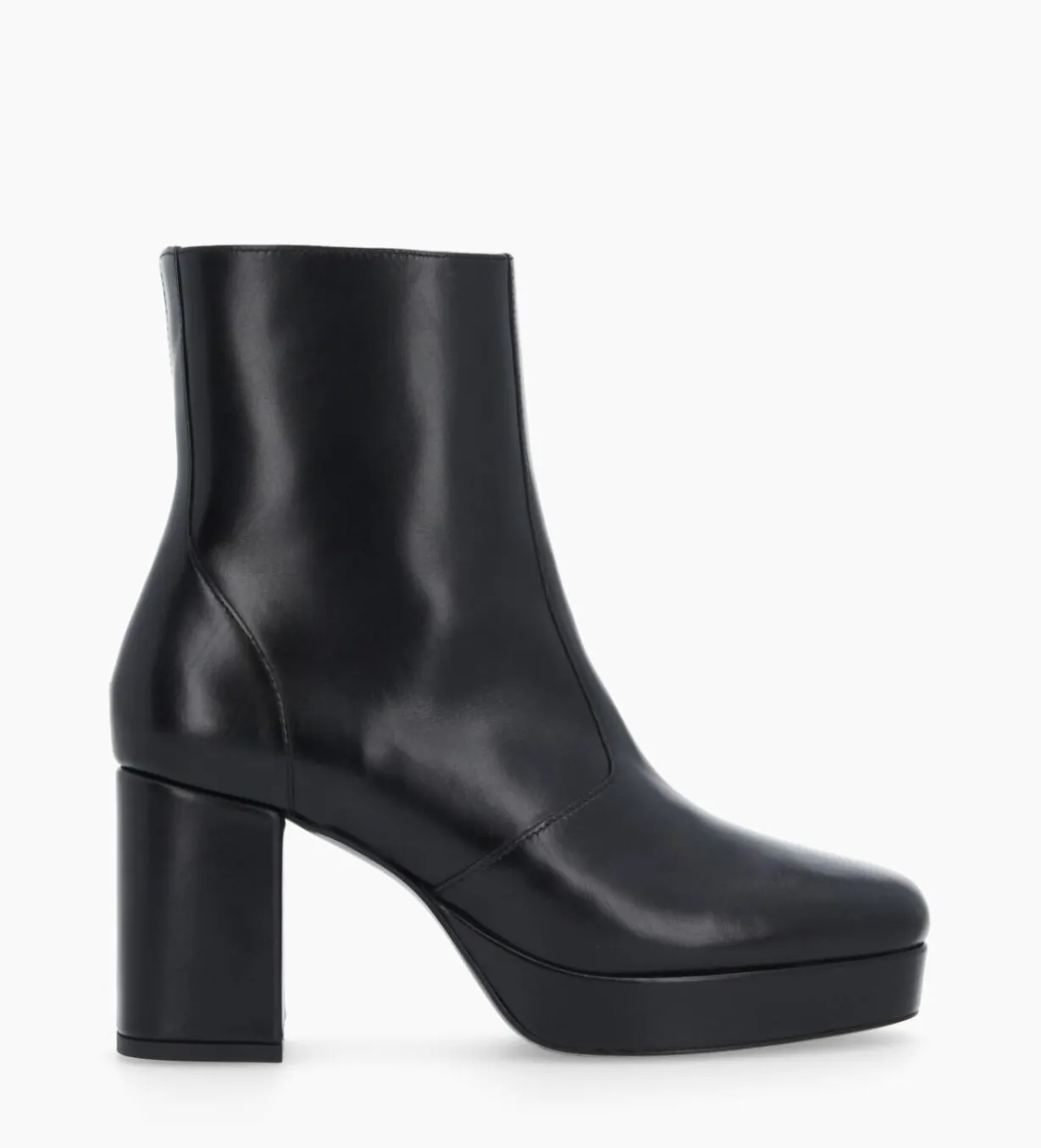 Bottine zippée à talon - Carlotta 70 - Cuir lisse - Noir