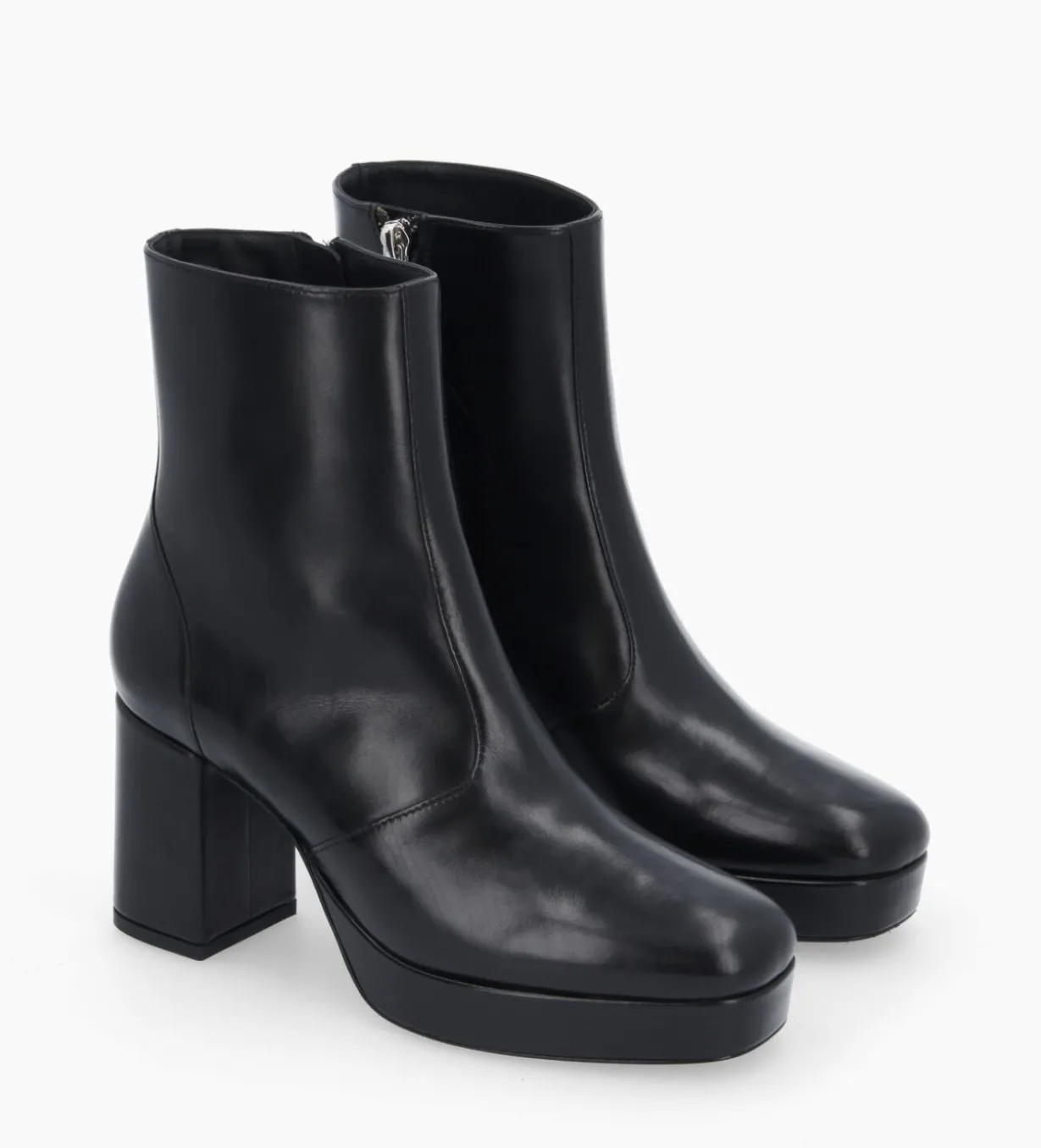 Bottine zippée à talon - Carlotta 70 - Cuir lisse - Noir