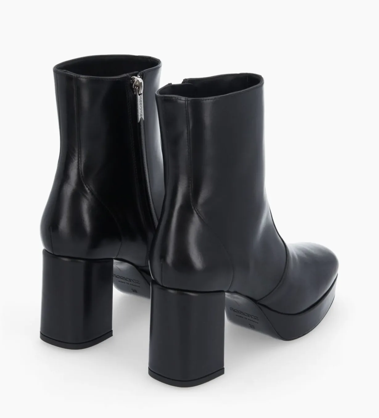 Bottine zippée à talon - Carlotta 70 - Cuir lisse - Noir