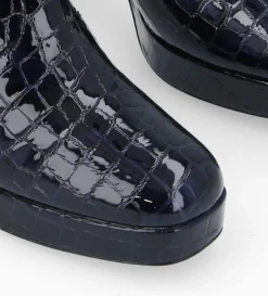 Bottine zippée à talon - Carlotta 70 - Cuir imprimé crocodile verni - Bleu nuit