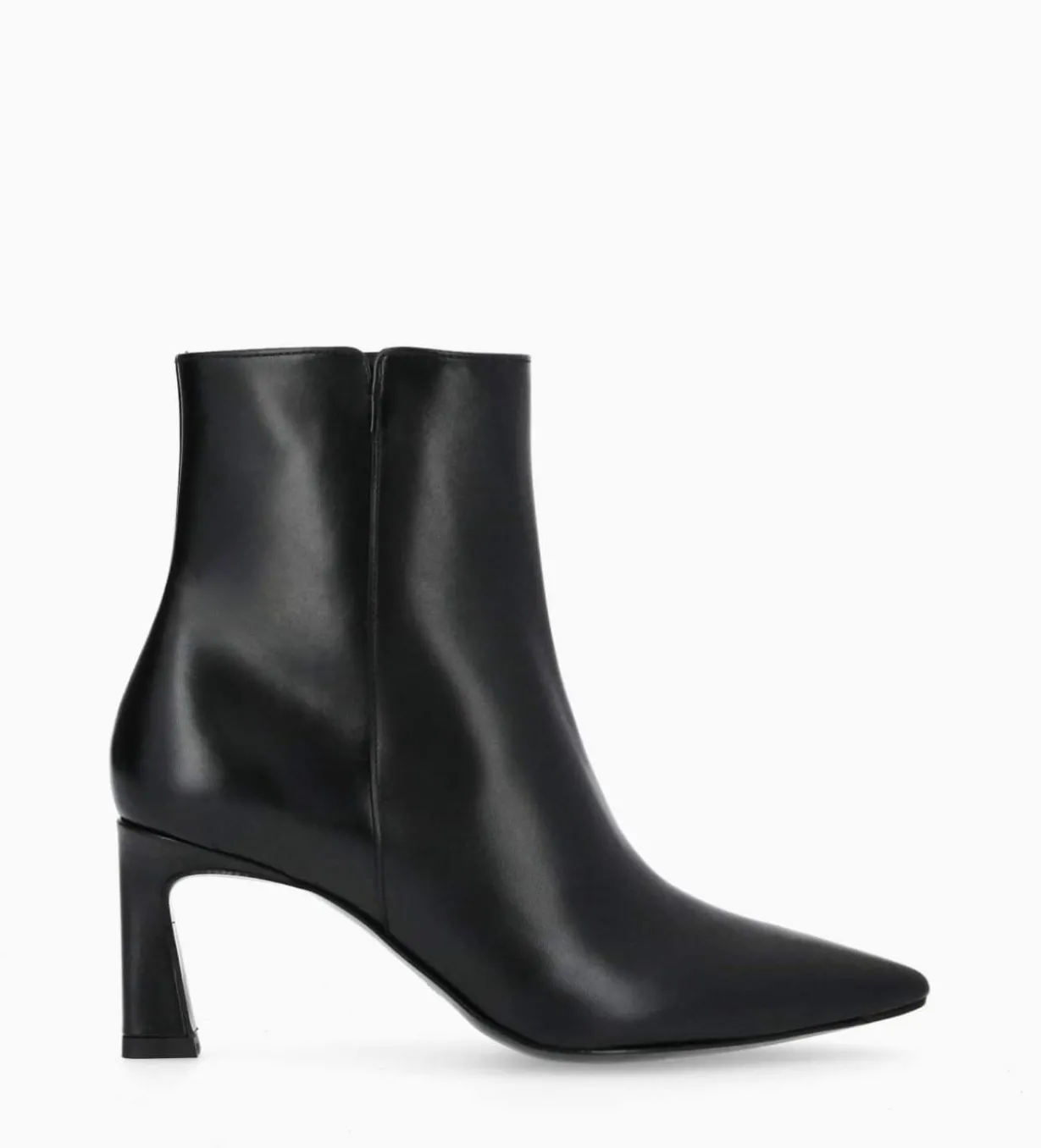 Bottine zippée à talon - Cathleen 65 - Cuir de veau lisse brillant - Noir