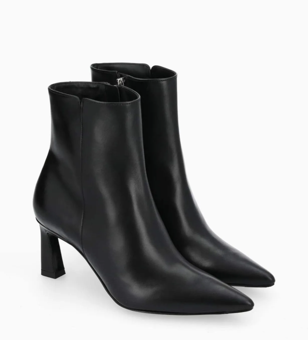 Bottine zippée à talon - Cathleen 65 - Cuir de veau lisse brillant - Noir