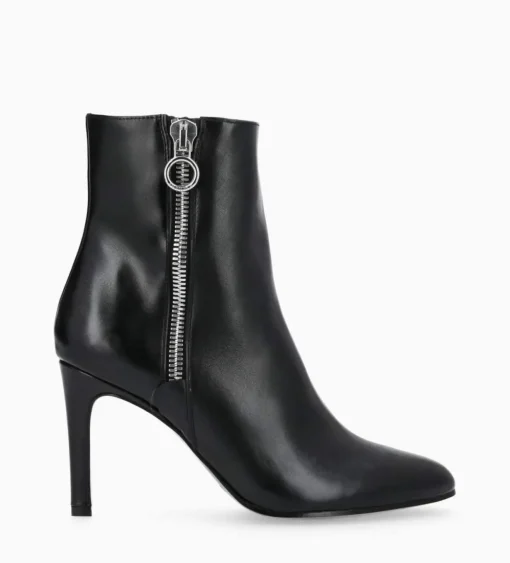 Bottine zippée à talon - Steffy 85 - Cuir de veau lisse brillant - Noir