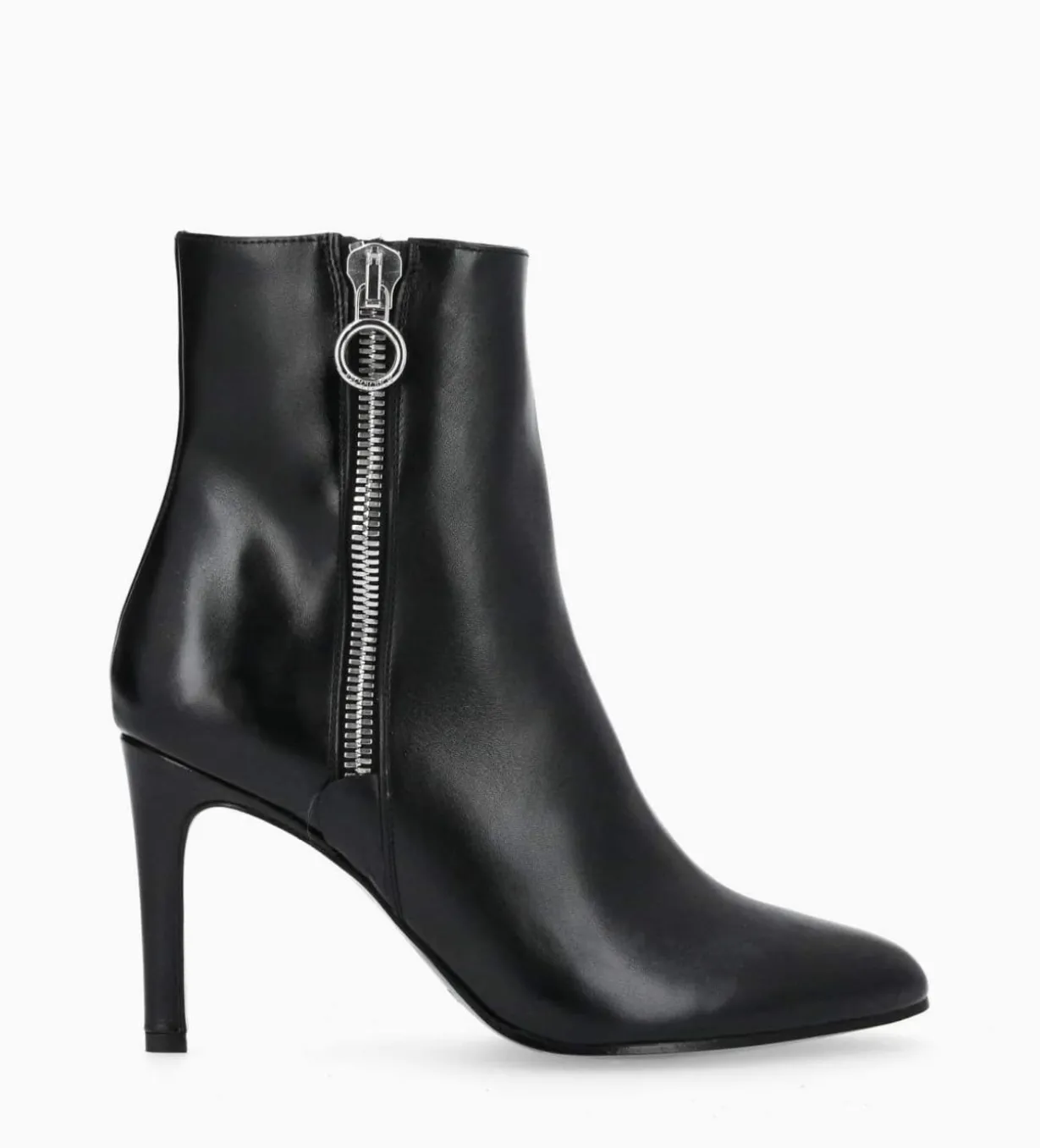 Bottine zippée à talon - Steffy 85 - Cuir de veau lisse brillant - Noir